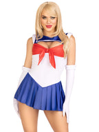 3 Pc Sexy Sailor, Includes Snap Crotch Bodysuit With Pleated Skirt, Pin On Back Bow, And Gloves.