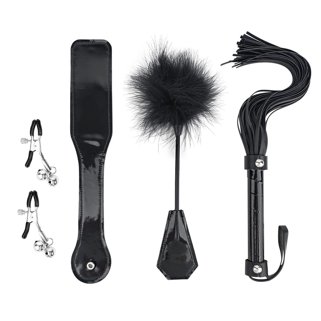 4 PCS BDSM Training Set Sex Whip Adult Sex Flap Paddle Role Playing Adult Role Playing Sex Game BDSM Feather Hand Flap Whip Nipp