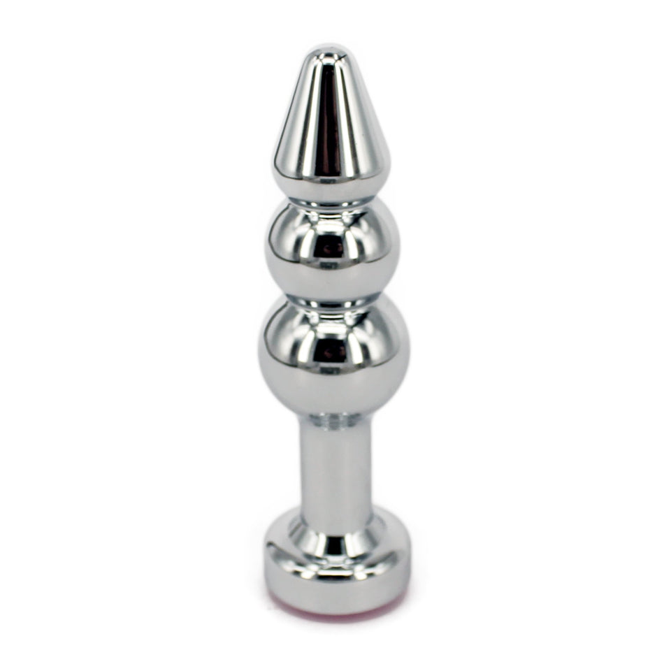 Metal Anal Trainer Butt Plug for Beginners, Eastern Delights 3 Beads Anal Sex Toy, Pink