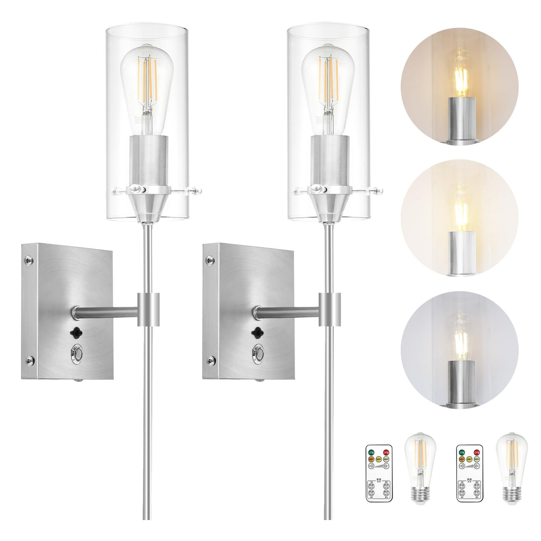 Aibisod 3-Color Battery Operated Wall Sconces With Remote Control Dimmable Battery Wall Sconces Set Of Two, Nickel Rechargeable