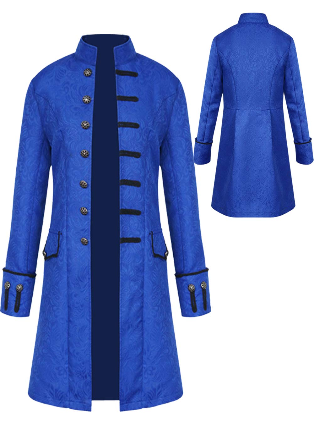 WISHU Mens Vintage Tailcoat Jacket Goth Long Steampunk Formal Gothic Victorian Frock Coat Costume for Halloween (Blue, XL)