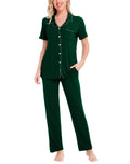 SWOMOG Women Pajama Sets Two-Piece Nightwear Short Sleeve Sleepwear Button Down Pj Lounge Sets with Long Pants Green