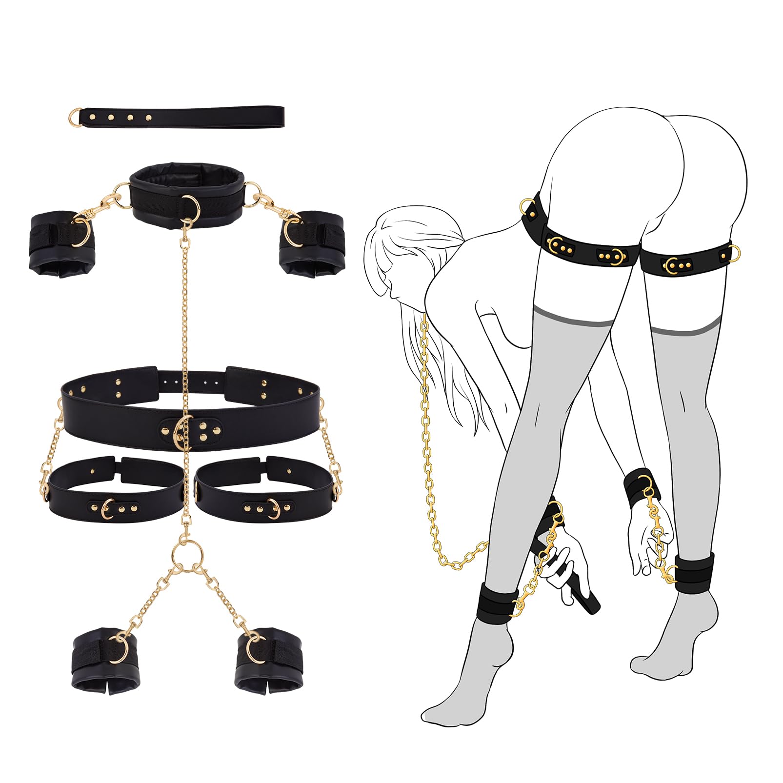 Sex Bondage BDSM Kit Restraints - UTIMI Adult Sex Toys for Couples Neck to Wrist SM Gear & Accessories Game 7PCS Sets with Adjus
