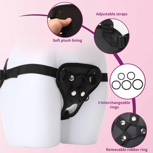 Strap On Dildo Harness, Plus Size Strapon Dildo Harness, Wide Bondage with Holes and 4 Rubber Rings, Adjustable Strap-on Harness