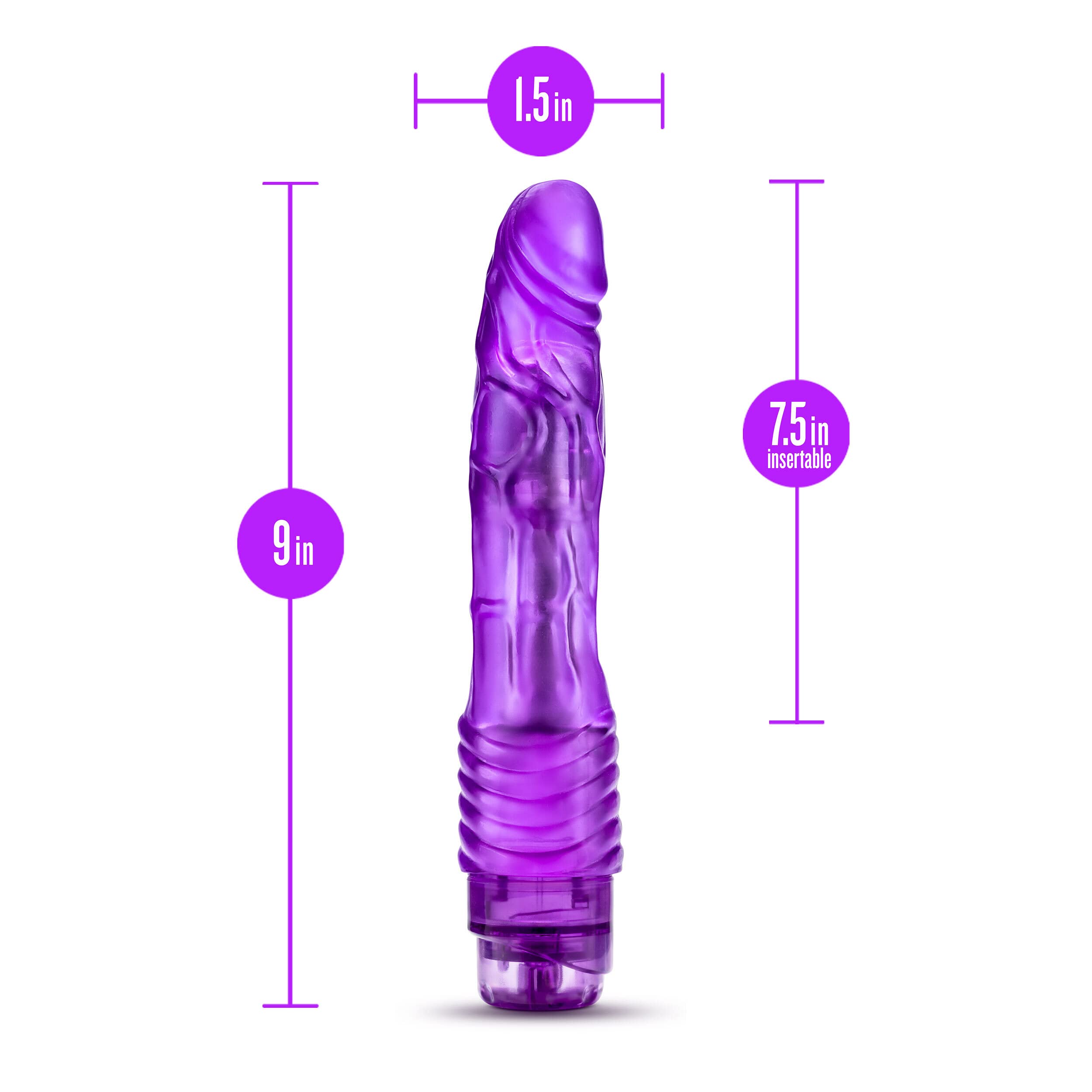 Blush B Yours Vibe #2 - Soft Realistic Multispeed Vibrating Dildo - 9 Inch Long - Slim 1.5" - Flexible Shaft Conforms To Your Body - Waterproof Vibrator - Body Safe Sex Toy For Women - Clear Purple