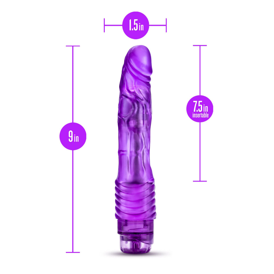 Blush B Yours Vibe #2 - Soft Realistic Multispeed Vibrating Dildo - 9 Inch Long - Slim 1.5&quot; - Flexible Shaft Conforms To Your Body - Waterproof Vibrator - Body Safe Sex Toy For Women - Clear Purple