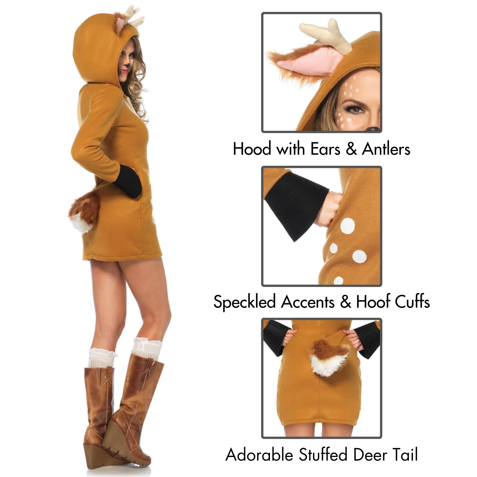 Leg Avenue Cozy Fawn, Zipper Front Fleece Brown/Khak Color