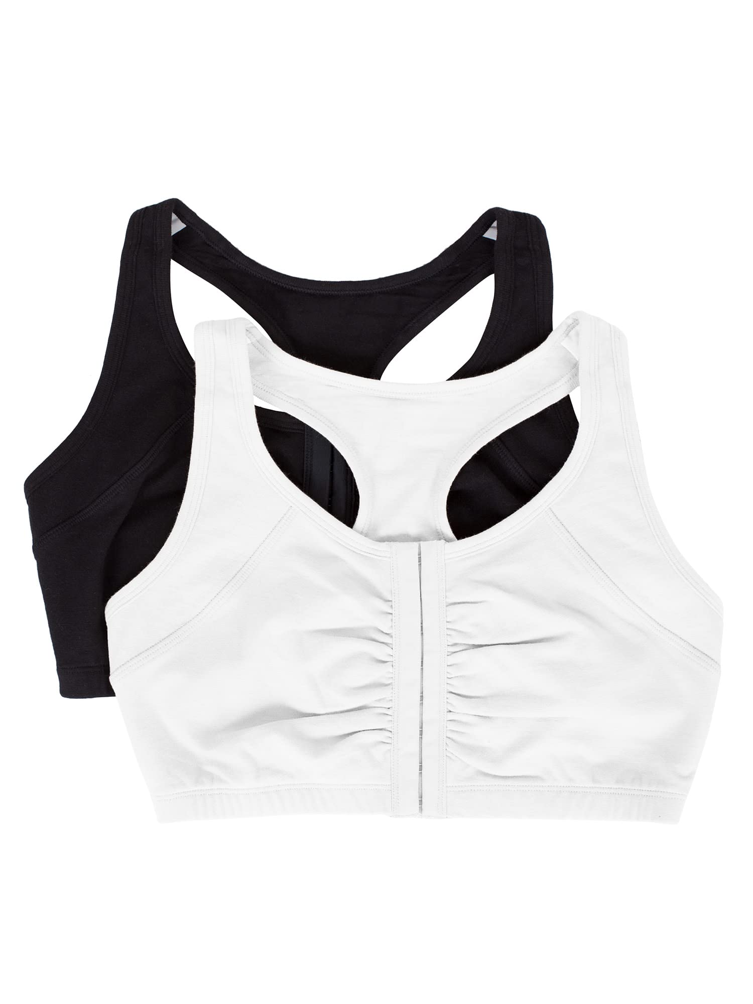 Fruit of the Loom Womens Front Close Builtup Sports Bra, Black Hue/White, 44