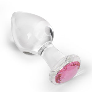 Crystal Glass Anal Plug with Luxury Jewelry Butt Plug Fetish Anus Stimulation Unisex Adult Anal Sex Toy (Pink, L)