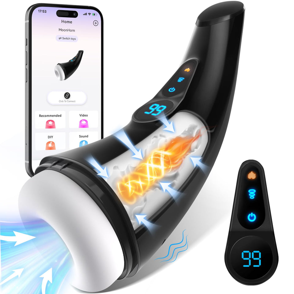 Adult Sex Toys Male Masturbator - APP Control Sex Toys for Men Penis Pump with 9 Sucking & 9 Vibrating, 3D Textured Sleeve Heati