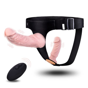 Harness Strap-On Vibration Realistic Dildos with 10 Strong Modes 2 Dildos Silicone Anal G-spot Stimulation Adjustable Strapless