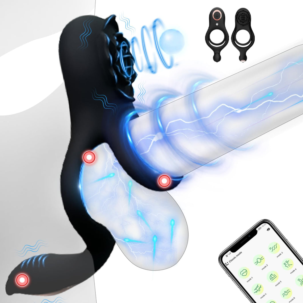 Szleomay Vibrating Cock Ring for Couples,Penis Ring with 9 Modes Male Vibrator Sex Toy with APP Control Perineum,Nipple,Rose Cli