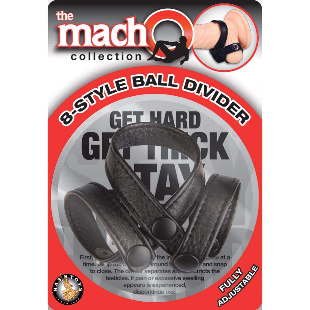 The Macho Collection Adjustable 8 Style Ball Divider Cock Ring, Black