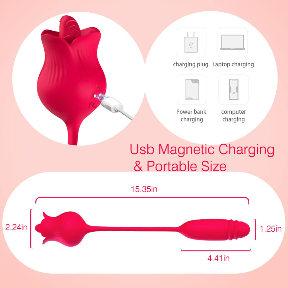 Rose Toy Vibrator for Woman,Clitoral Tongue Vibrator Sex Toys with 10 Speed Modes,G-spot Dildo Rose Nipple Massager Licking Stim