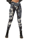 sissycos Women s Halloween Crossover Leggings High Waisted Buttery Soft Printed Tights (Halloween Skull Black, Large)