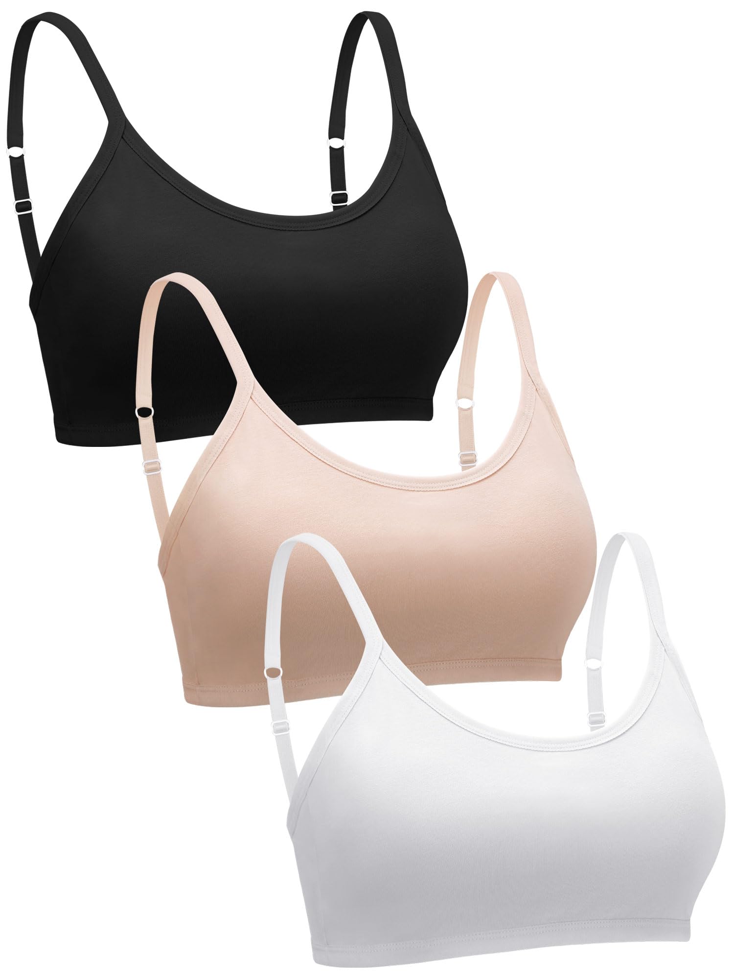 Blulu 3 Pieces Mini Camisole Bra Wireless Padded Bra with Adjustable Straps for Women Girls(White, Beige, Black,Medium)