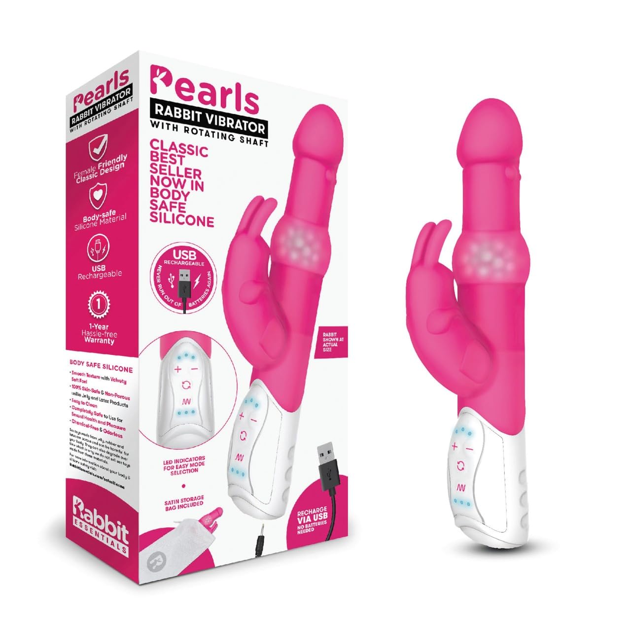 Pearls Rabbit Vibrator Hot Pink