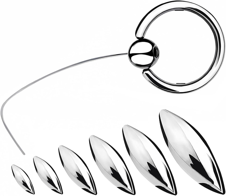 Heuceo Oval Bullet BDSM Urethral Sound Stainless Steel Penis Plug Bladder Dilators with Ring & Nylon Line Erotic SM Sex Toys Set