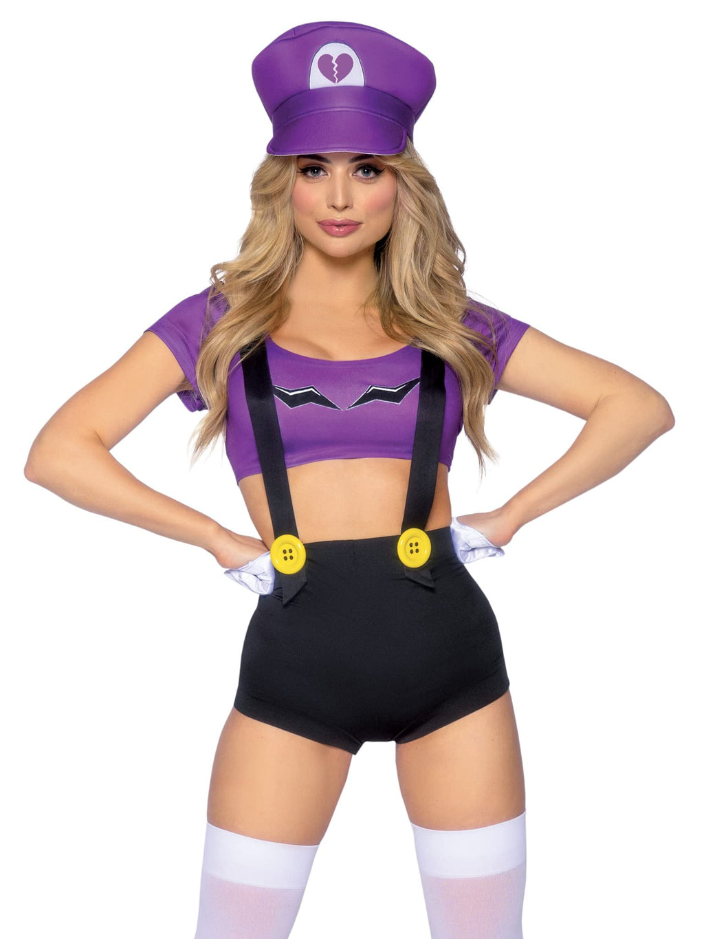 3 Pc Gamer Baddie, Includes Character Crop Top, Suspender Shorts With Icon Accents, And Hat.