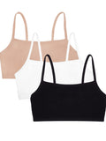 Fruit of the Loom Womens Spaghetti Strap Cotton Pull Over 3 Pack Sports Bra, White/Sand/Black, 40