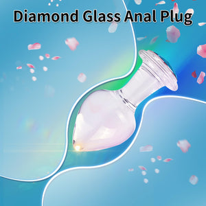 Crystal Glass Anal Plug with Luxury Jewelry Butt Plug Fetish Anus Stimulation Unisex Adult Anal Sex Toy (Light Blue, L)