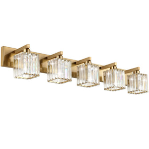 Aipsun Bathroom Vanity Lights Fixtures Crystal Vanity Light 5 Light Modern Brass Bathroom Lighting Fixtures (Exclude Bulb)