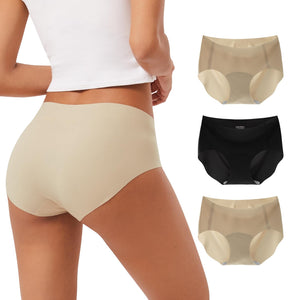 INNERSY Womens Seamless No Show Hipster Panties Invisible Light Underwear 3-Pack(Black/Nude,X-Large)