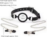 Silicone Gag with Nipple Clamps Adult BDSM Sex Bondage Toy Adjustable Mouth Gag Nipple Clamps Fetish Gag Bondage Women Sex Toy