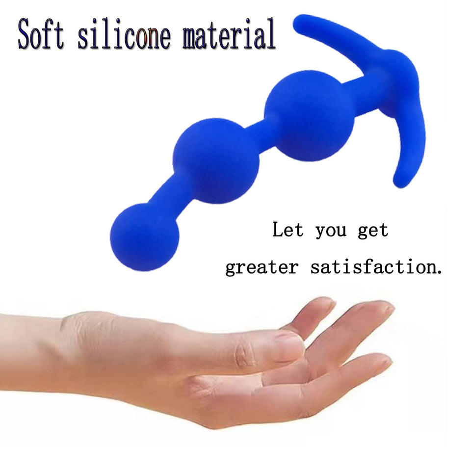 Silicone Anal Beads Butt Plugs,4.9Inch Three Ball Anal Chain Link Anal Beads Silicone Butt Plug with Thin Neck & 3 Gradual Beads