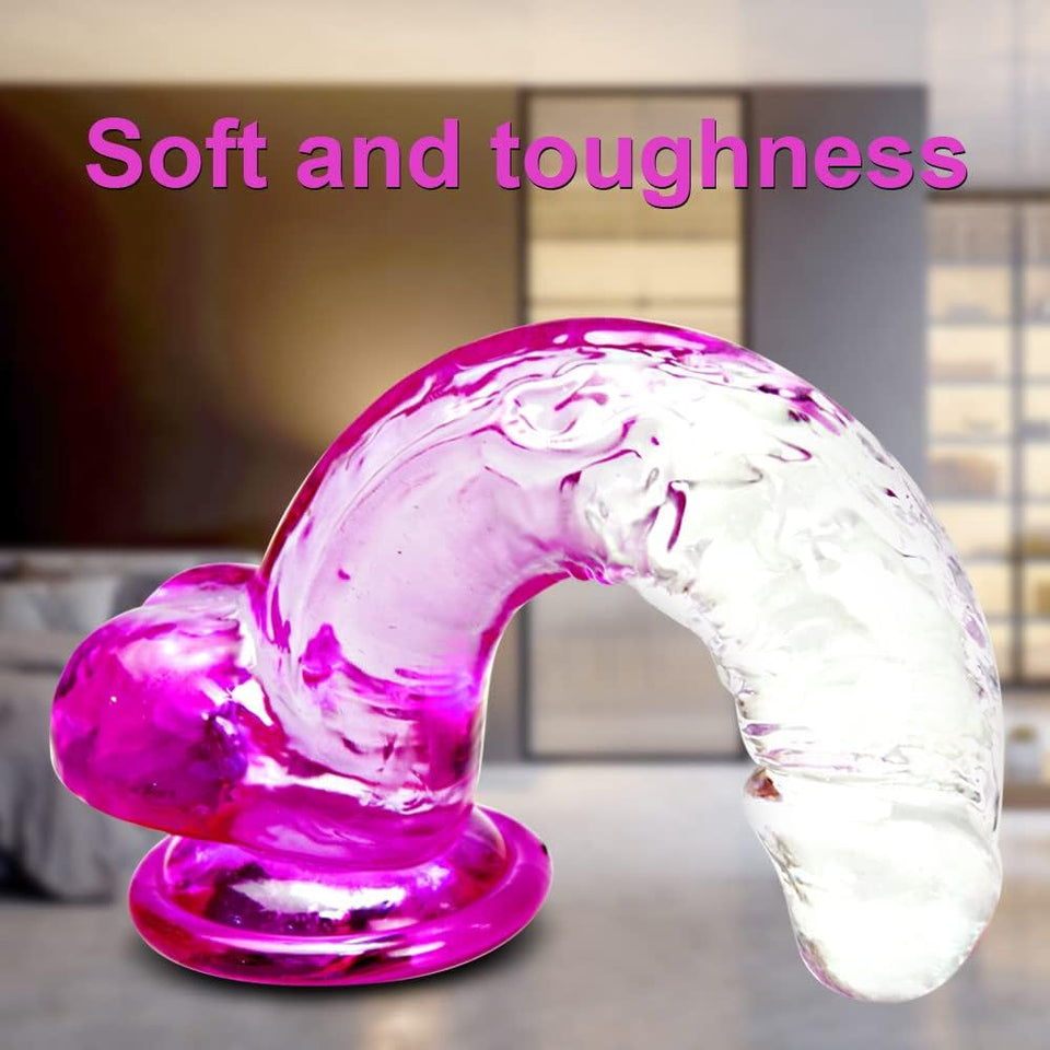 Clear Purple Suction Cup Dildo - 8.2 '' Flexible Big Realistic Dildo with Curved Shaft & Balls for G-Spot & Anal Stimulation - A