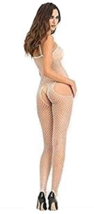 Rene Rofe Womens Industrial Net Crotchless Bodystocking  White  One Size