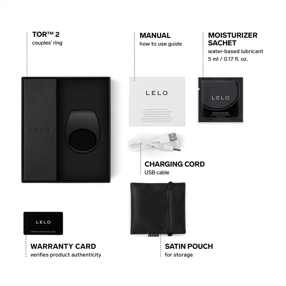 Lelo Tor 2 Intimate Vibrating Cock Ring, Reusable Sex Toys For Couples, Love-Ring With 29 Mm / 1.1 In In Diameter For More Bedroom Fun, Black