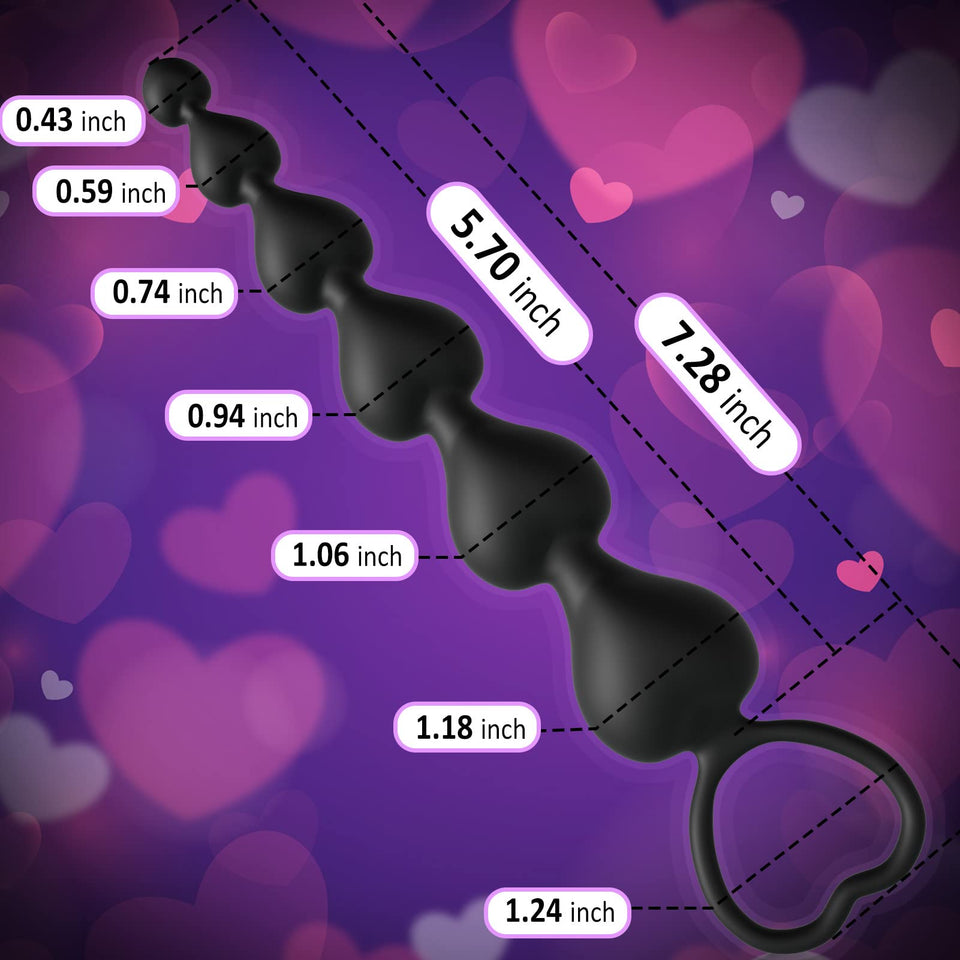 Anal Beads, Cute Silicone Flexible Anal Chain Butt Plug with 6 Gradual Balls and Pull Loop Prostate Massager G-spot Stimulator T