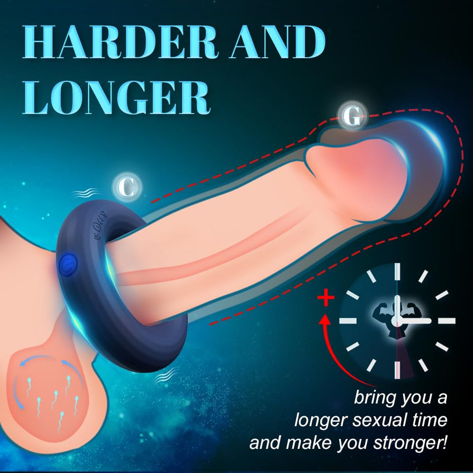 Vibrating Cock Ring with Uniqe O-Shape Design, Silicone Penis Rings Vibrator with 10 Vibration Modes, Double Motors Mens Vibrato