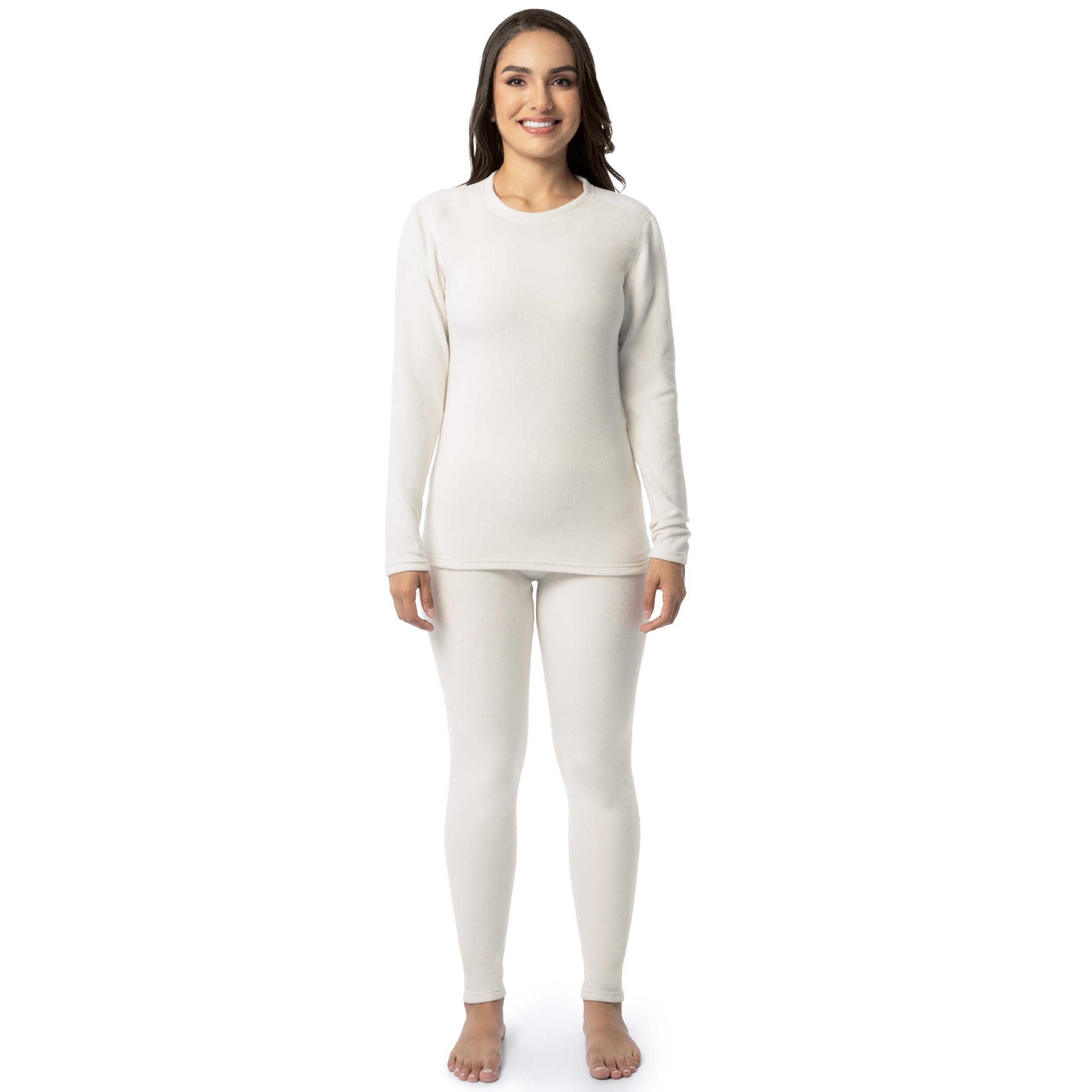 Fruit of the Loom Womens Stretch Fleece Lined Thermal Long Johns Underwear Set, Cream, 2X