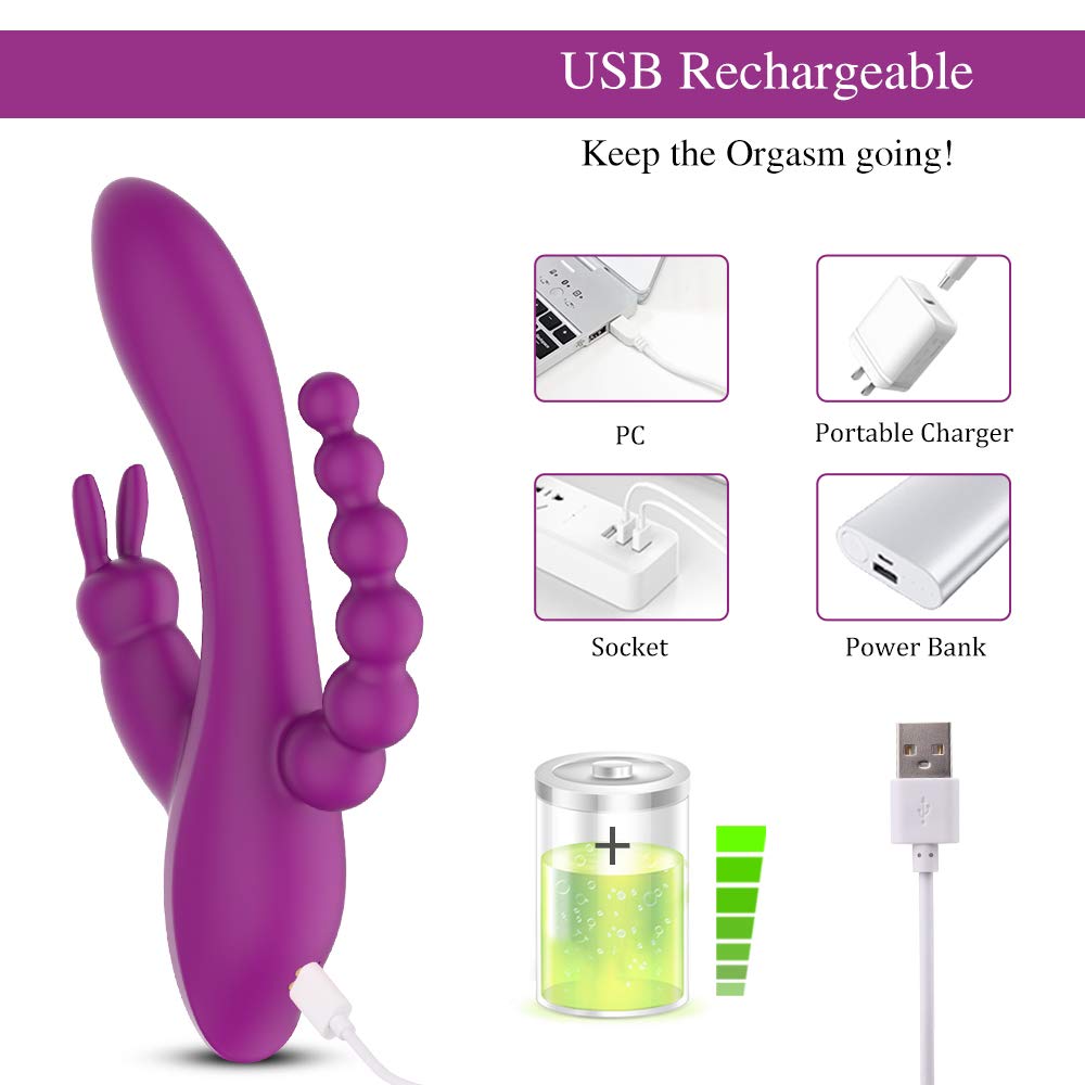 3 in 1 G-Spot Rabbit Anal Dildo Vibrator Adult Sex Toys with 7 Vibrating Modes for Women - Adorime Silicone Waterproof Rechargea