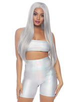 Leg Avenue 2 Pc Holographic Metallic Span Silver Color