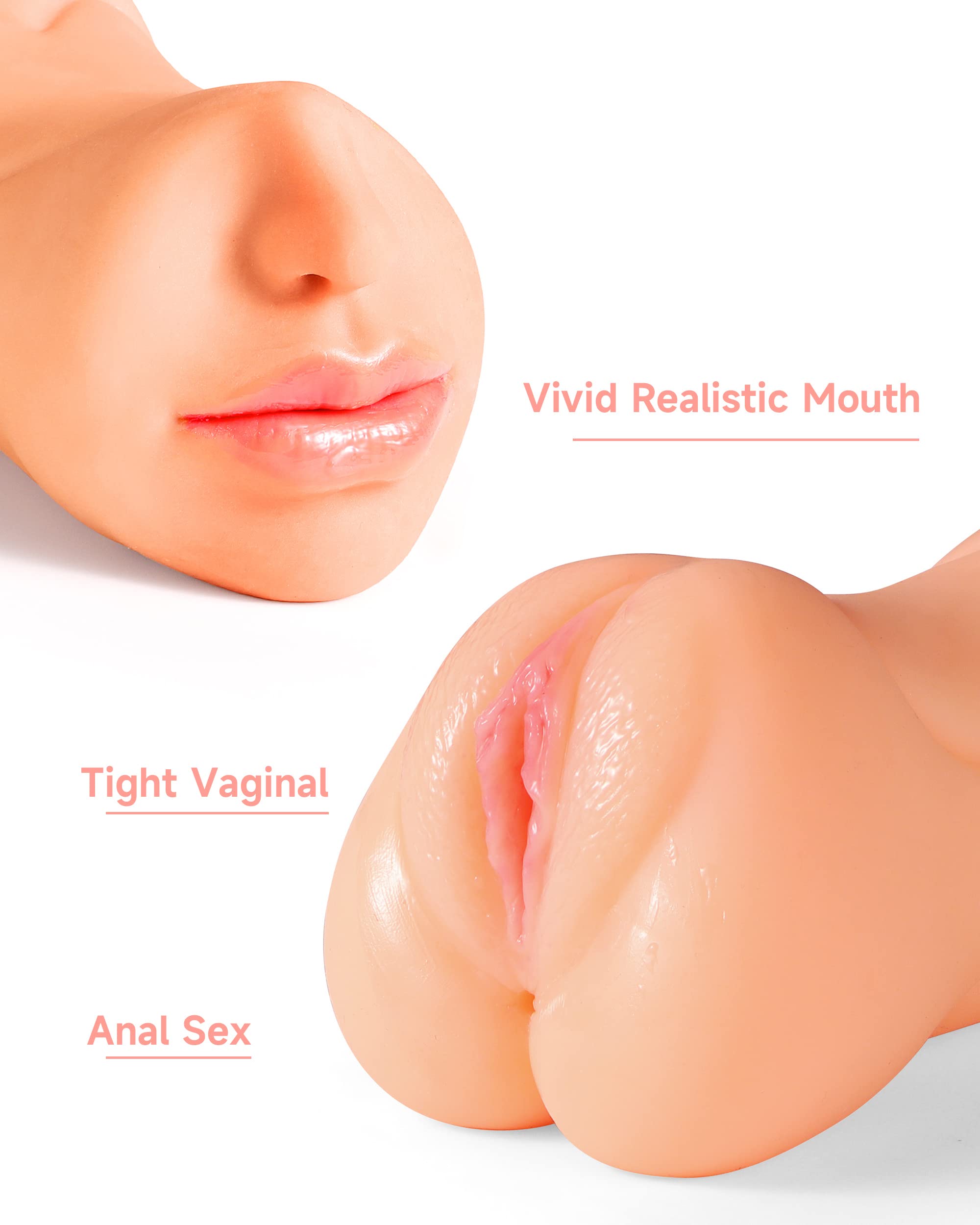 3 in 1 Male Masturbator Adult Sex Toys, Pocket Pussy with Real Mouth Tongue 3D Textured Vagina & Tight Anus & Drying Stick, Sex
