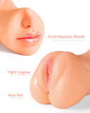 3 in 1 Male Masturbator Adult Sex Toys, Pocket Pussy with Real Mouth Tongue 3D Textured Vagina & Tight Anus & Drying Stick, Sex
