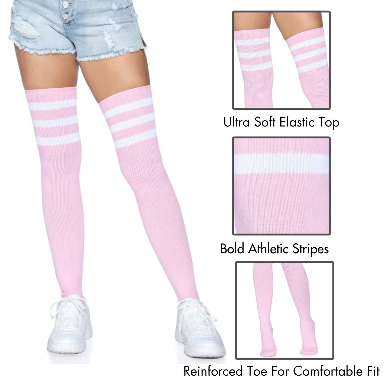 Athlete Thigh Hi W/ 3 Stripe T - O/S / Lt. Pink