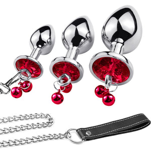 Anal Plug Trainer Kit, 3 PCS Metal Anal Butt Plugs, Jewelry Anal Trainer Sex Toys with Bell and Traction Chain for Beginners Adv