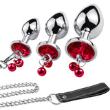 Anal Plug Trainer Kit, 3 PCS Metal Anal Butt Plugs, Jewelry Anal Trainer Sex Toys with Bell and Traction Chain for Beginners Adv