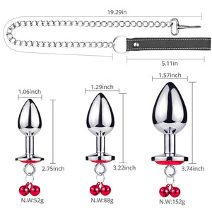 Anal Plug Trainer Kit, 3 PCS Metal Anal Butt Plugs, Jewelry Anal Trainer Sex Toys with Bell and Traction Chain for Beginners Adv