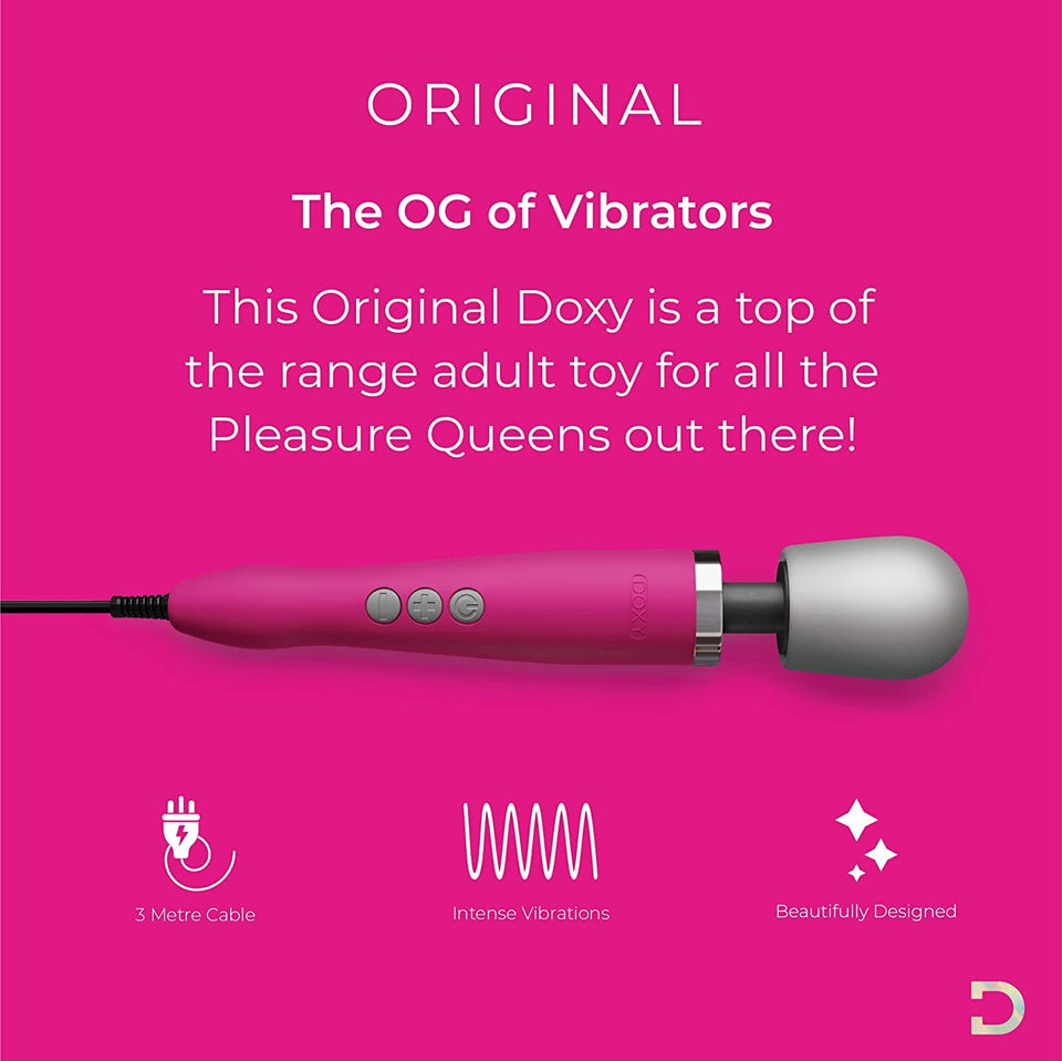Doxy Original Pink Wand Vibrator Deep Tissue Massager - Female Vibrator Wand Massager - Body-Safe Plug In Personal Wand Massager