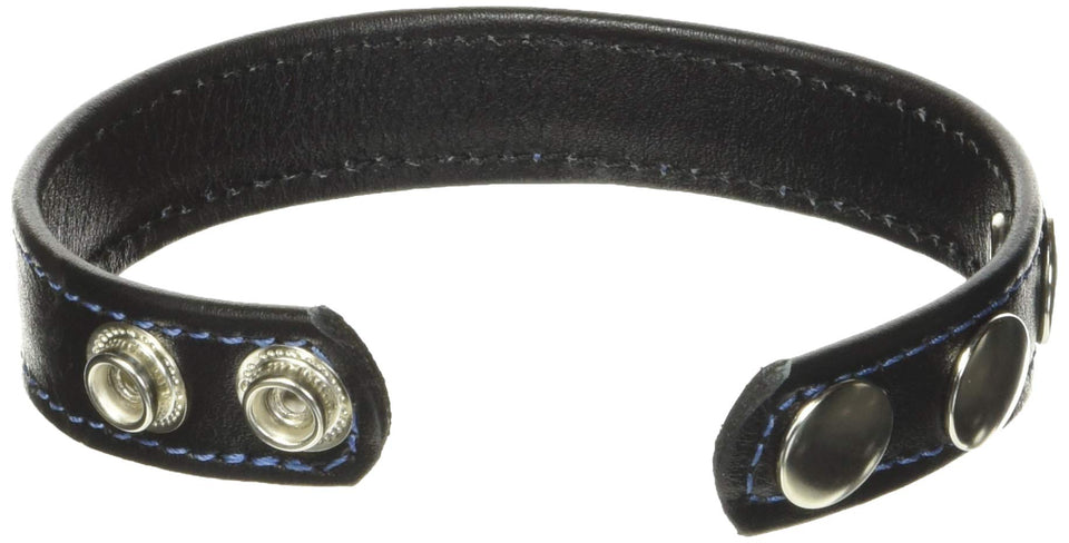 M2M Cock Ring, Leather, 2 Snaps, Black