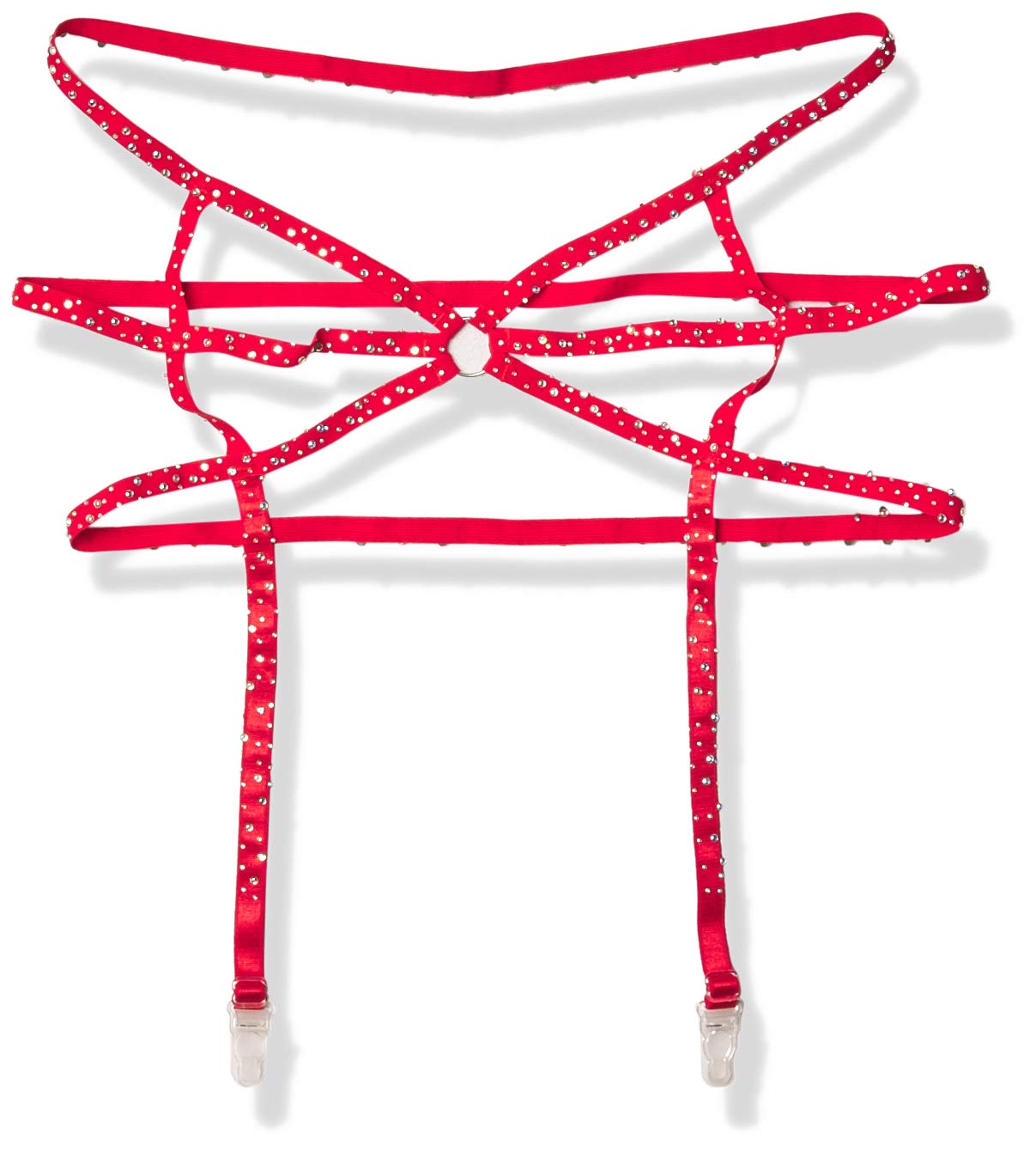 Strappy Elastic Rhinestone Gar - O/S / Red
