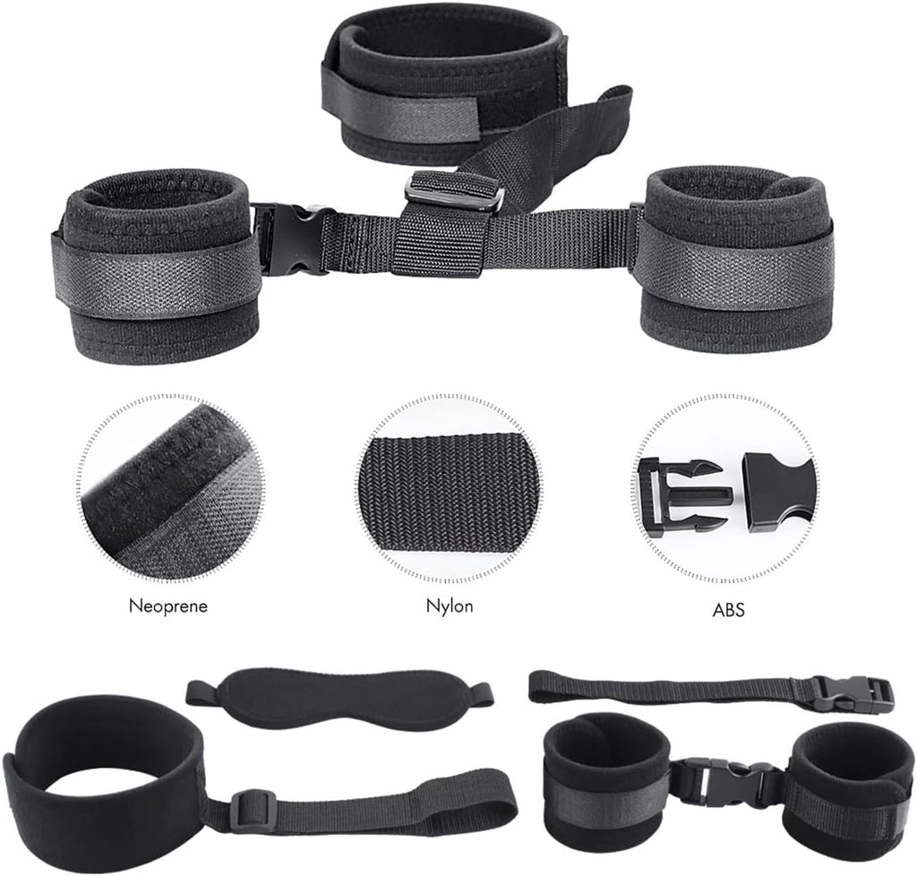 BDSM Neck to Wrist Restraints Bondage Set - Behind Back Handcuffs Collar with Blindfold Adjustable Bondage Set Bed SM Games Play