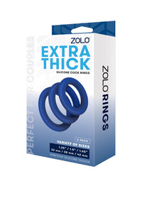 Zolo Extra Thick Silicone Cock Ring Pack Of 3-Blue