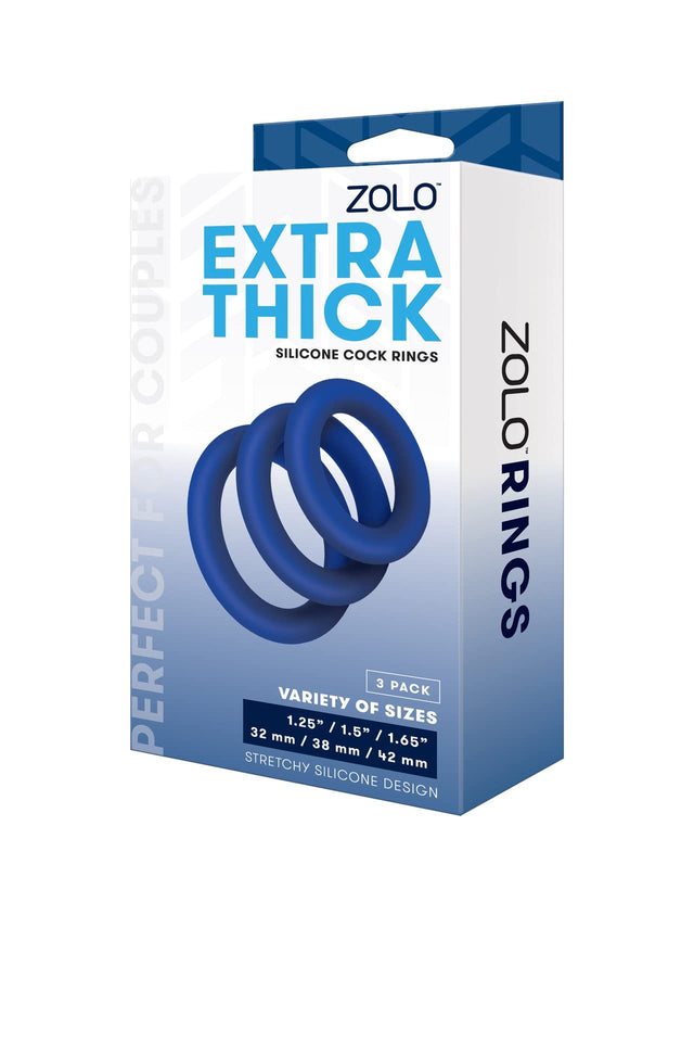 Zolo Extra Thick Silicone Cock Ring Pack Of 3-Blue