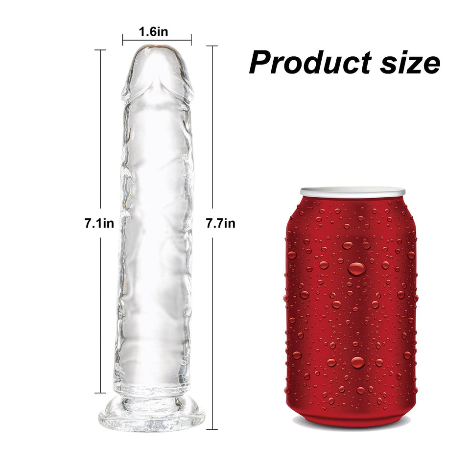 Transparent Dildo 7.7 inch,Strong Suction Cup - Crystal Clear G-Spot Realistic Toys, Soft and Flexible Adult Sex Toy
